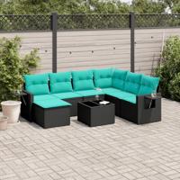 8-delige tuinbankset met kussens, zwart polyrotan