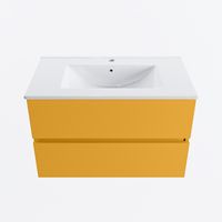 MONDIAZ VICA 80cm badmeubel onderkast Ocher 2 lades. Wastafel DENIA midden 1 kraangat, kleur Glanzend Wit.