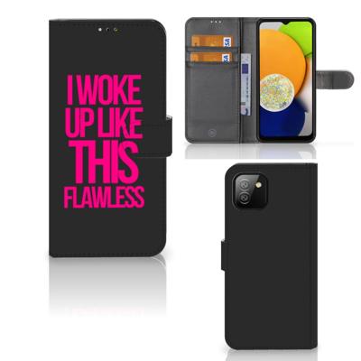 Samsung Galaxy A03 Hoesje met naam Woke Up - Origineel Cadeau Zelf Maken