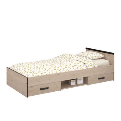Leen Bakker - Bed Natan Incl. Lades - Eiken/zwart - 90x200 Cm - MDF/Spaanplaat - Bruin#Zwart - 203x95.8x58.9 Cm