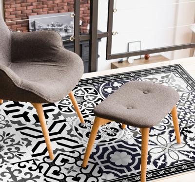 Hydraulische tegels vinyl vloerkleed Zwarte cementstaarten Hydraulische tegels vinyl vloerkleed Zwarte cementstaarten