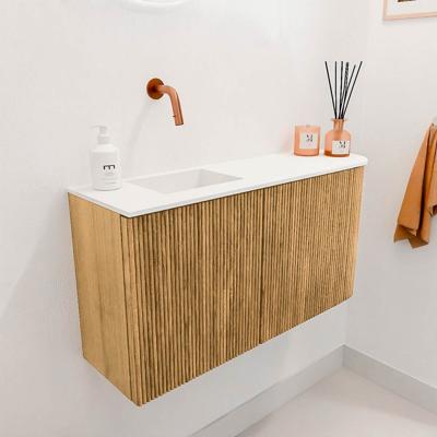 Toiletmeubel Mondiaz Joya | 81.6 cm | Meubelkleur Oak | Faye wastafel Talc Links | Zonder kraangat(en) Toiletmeubel Mondiaz Joya | 81.6 cm | Meubelkleur Oak | Faye wastafel Talc Links | Zonder kraangat(en)