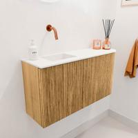 Toiletmeubel Mondiaz Joya | 81.6 cm | Meubelkleur Oak | Faye wastafel Talc Links | Zonder kraangat(en) Toiletmeubel Mondiaz Joya | 81.6 cm | Meubelkleur Oak | Faye wastafel Talc Links | Zonder kraangat(en)