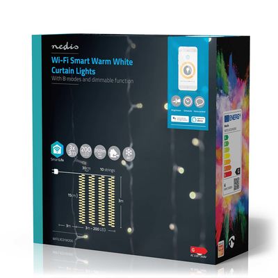 Nedis WIFILXC01W200 decoratieve verlichting Lichtdecoratie ketting 200 gloeilamp(en) LED 3,92 W G