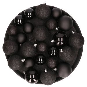 Kerstversiering set kerstballen zwart 6 - 8 cm - pakket van 42x stuks - Kerstbal