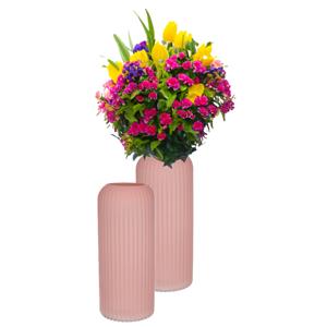 Bloemenvaas - 2x - oud roze - mat - D9 x H20 cm - glas - vaas - boeketvaas