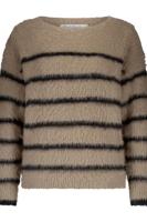 Red Button Fuzzy Sweater & Stripe | Latte/Black