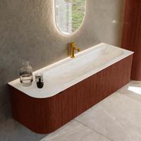 Badmeubel Mondiaz Kurve-Dlux | 145 cm cm | Meubelkleur Ruby | Wastafelkleur Ostra | Solid surface | Wasbak rechter zijde spoelbak | 1 kraangat