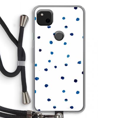 Blauwe stippen: Pixel 4a Transparant Hoesje met koord