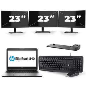 HP EliteBook 840 G3 - Intel Core i7-6e Generatie - 14 inch - 8GB RAM - 240GB SSD - Windows 11 + 3x 23 inch Monitor