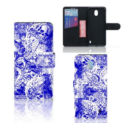 Telefoonhoesje met Naam Nokia 1 Plus Angel Skull Blauw