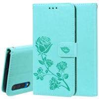 Rose reliëf horizontale Flip PU lederen case voor Galaxy A50 met houder & kaartsleuven & portemonnee (groen)