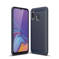 Geborsteld textuur Carbon Fiber schokbestendig TPU Case voor Galaxy A30 (marineblauw)