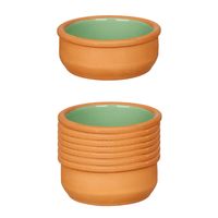 Set 12x tapas/creme brulee serveer schaaltjes terracotta/groen 8x4 cm - Snack en tapasschalen - thumbnail