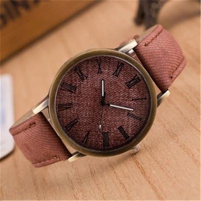 Denim Design lederen riem Quartz horloges voor vrouwen (bruin)