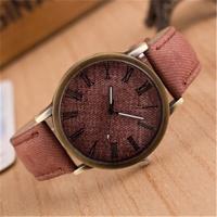 Denim Design lederen riem Quartz horloges voor vrouwen (bruin)