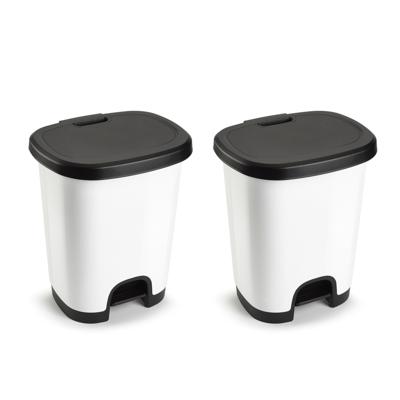 Plasticforte vuilvisbak Pedaalemmer - 2x - wit/zwart - 27 liter - 38 x 32 x 45 cm - kunststof - afva