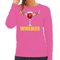 Foute kersttrui/sweater voor dames - winedeer - roze - wijn - rendier - kerstmis