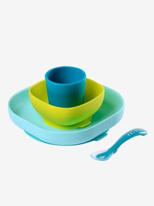 Serviesset 4 items silicone BEABA blauw