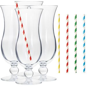 Cocktail set van 4x cocktail glazen en 100x duurzame rietjes - 440 ml