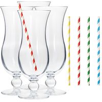 Cocktail set van 4x cocktail glazen en 100x duurzame rietjes - 440 ml - thumbnail