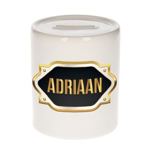 Naam cadeau spaarpot Adriaan met gouden embleem