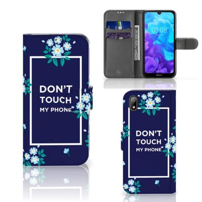 Huawei Y5 (2019) Portemonnee Hoesje Flowers Blue DTMP Huawei Y5 (2019) Portemonnee Hoesje Flowers Blue DTMP