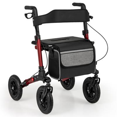 Rollator met Luchtbanden Opvouwbaar en Licht met Zitting 2-in-1 Rolstoel & Reisrollator Loophulp 7-Voudig in Hoogte Verstelbaar