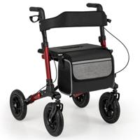 Rollator met Luchtbanden Opvouwbaar en Licht met Zitting 2-in-1 Rolstoel & Reisrollator Loophulp 7-Voudig in Hoogte Verstelbaar