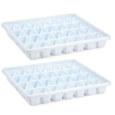 IJsblokjesvormen XXL tray - voor 28x ijsklontjes - 2x - kunststof - wit IJsblokjesvormen XXL tray - voor 28x ijsklontjes - 2x - kunststof - wit
