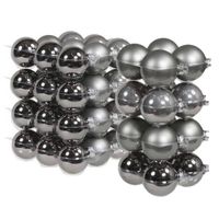 52x stuks glazen kerstballen titanium grijs 6 en 8 cm mat/glans - Kerstbal - thumbnail