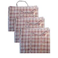 Mega grote XXL boodschappentas / dekentas - Set van 3x stuks - rood geruit - 65 x 30 cm - kunststof