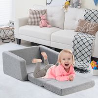 2 In 1 Teddy Fleece Kinder Slaapbank met Brede Rug/Omvormbare Kinder Fauteuil met Afneembare & Wasbare Hoes Belastbaar tot 50kg