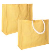 Set van 2x stuks jute gele boodschappen/strandtassen 42 x 36 cm