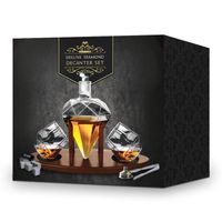 Diamant Whiskey Decanter - Deluxe Uitvoering - Houten Plateau - Incl. Whiskey Glazen, Whiskey Stones, Trechter en - thumbnail