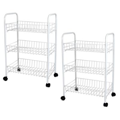 Keuken trolley - Set van 2x stuks - wit - met 3 manden - op wieltjes - 26 x 40 x 62 cm Keuken trolley - Set van 2x stuks - wit - met 3 manden - op wieltjes - 26 x 40 x 62 cm