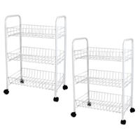 Keuken trolley - Set van 2x stuks - wit - met 3 manden - op wieltjes - 26 x 40 x 62 cm