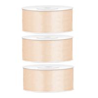 Partydeco Cadeaulint - 3x - creme - 2,5 cm x 25 meter - satijn - sierlint - inpakken - decoratie