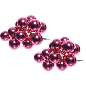 20x Fuchsia roze mini kerststukjes insteek kerstballetjes 2 cm van glas   -