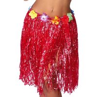 Hawaii verkleed rokje - voor volwassenen - rood - 50 cm - rieten hoela rokje - tropisch