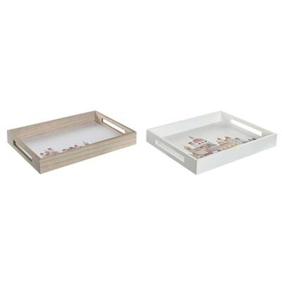 Snackdienblad DKD Home Decor Multicolour Hout MDF Cottage Huizen (2 Stuks) (40 x 30 x 5 cm)