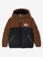 Tweekleurig jongensjack met kap en gerecyclede polyester vulling bruin