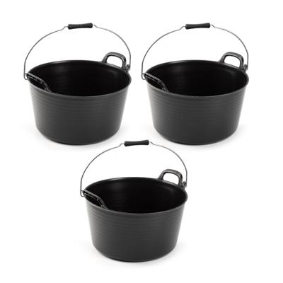 PlasticForte Flexibele Emmer - 3x - 26L - zwart - wasmand - met hengsels