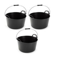 PlasticForte Flexibele Emmer - 3x - 26L - zwart - wasmand - met hengsels