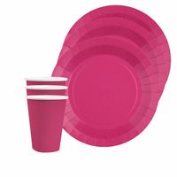 Santex 20x bordjes en bekertjes - fuchsia roze   - - thumbnail
