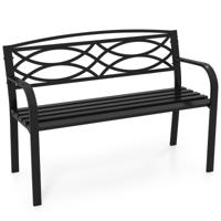 Metalen Tuinbank Weerbestendige Zitbank voor 2 Personen Balkonbank met Rugleuning & Armleuning 116 x 49 x 83 cm Zwart