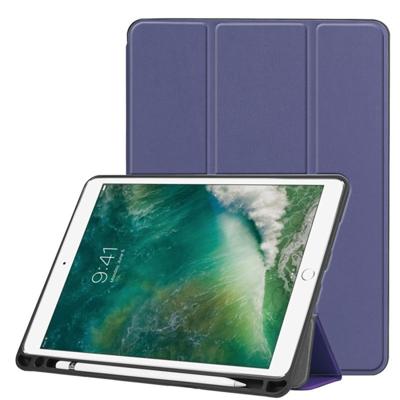 Custer textuur horizontale Flip lederen case voor iPad Pro 10 5 inch/iPad Air (2019) met drie-vouwen houder & pen slot (donkerblauw)