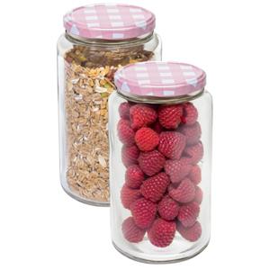 Weckpot/voorraadpot Classico - 2x - 1500 ml - kunststof - draaideksel - roze - D10 x H19 cm