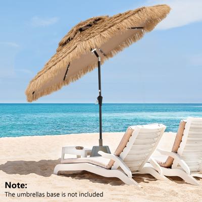 256 cm Parasol in Hawaïaanse Stijl Tiki-Parasol Gemaakt van Zonwerend Kunstriet 32 LED-Lampjes en Centraal Licht 35° Kantelbaar