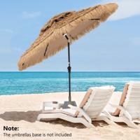 256 cm Parasol in Hawaïaanse Stijl Tiki-Parasol Gemaakt van Zonwerend Kunstriet 32 LED-Lampjes en Centraal Licht 35° Kantelbaar